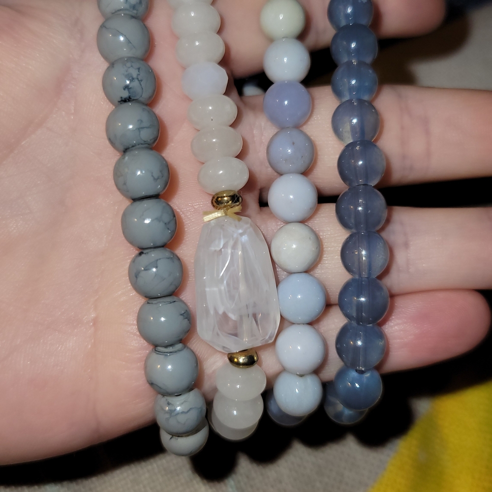 Set Of All 4 Elegant Multi-Color Beaded Bracelet Set Real &/or Faux Stone Beads